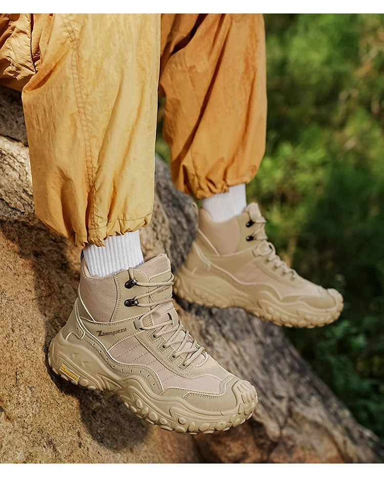 Modische Herren-High-Top-Stiefel mit dicker Sohle, abriebfest, bequem und atmungsaktiv, ideal für Outdoor-Abenteuer, Camping und Wandern. – Detail 9