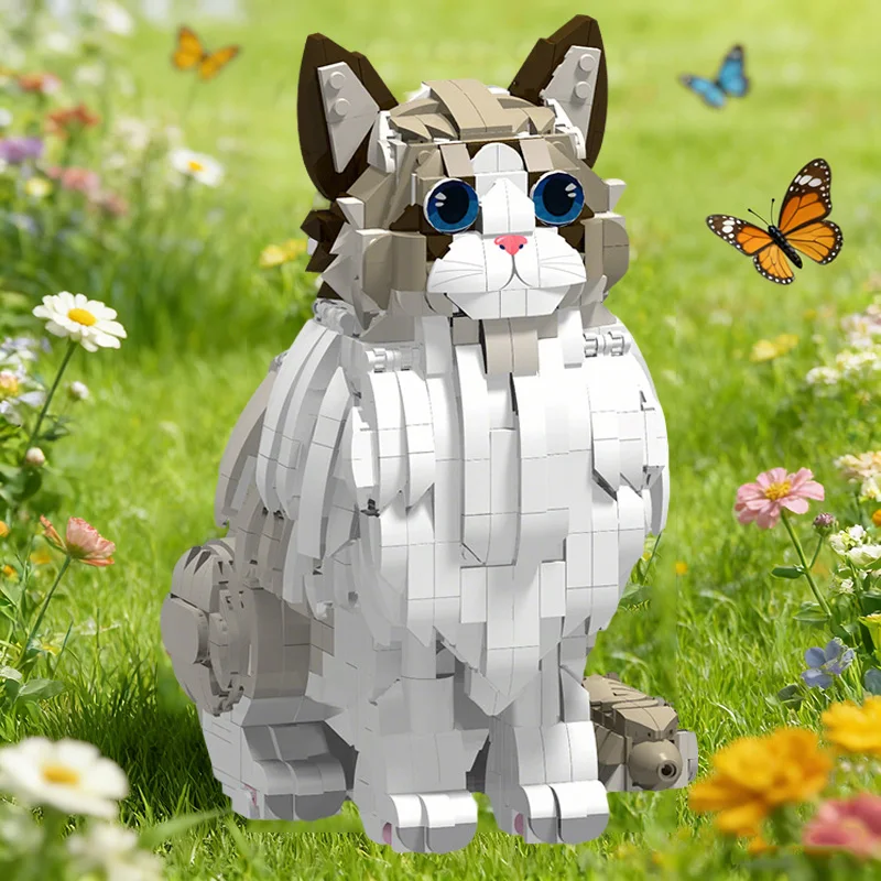 

DIY MOC Ragdoll Cat Figurine, 23.5cm Mini Bricks Model, Collectible Pet Ornament, Exquisite Decor, Xmas Gift for Family