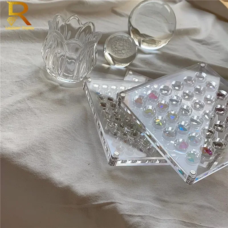 36/64/100Grids Acrylic Nail Art Rhinestones Storage Box Square/Round Grids Nail Charms Jewelry Decoration Oraganizar Quality Box