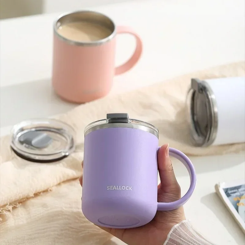 450ml Coffee Mug Stainless Steel Mug with Handle and Lid Double Wall Anti-scald Coffee Mug Thermos for Home Office Milk Cup