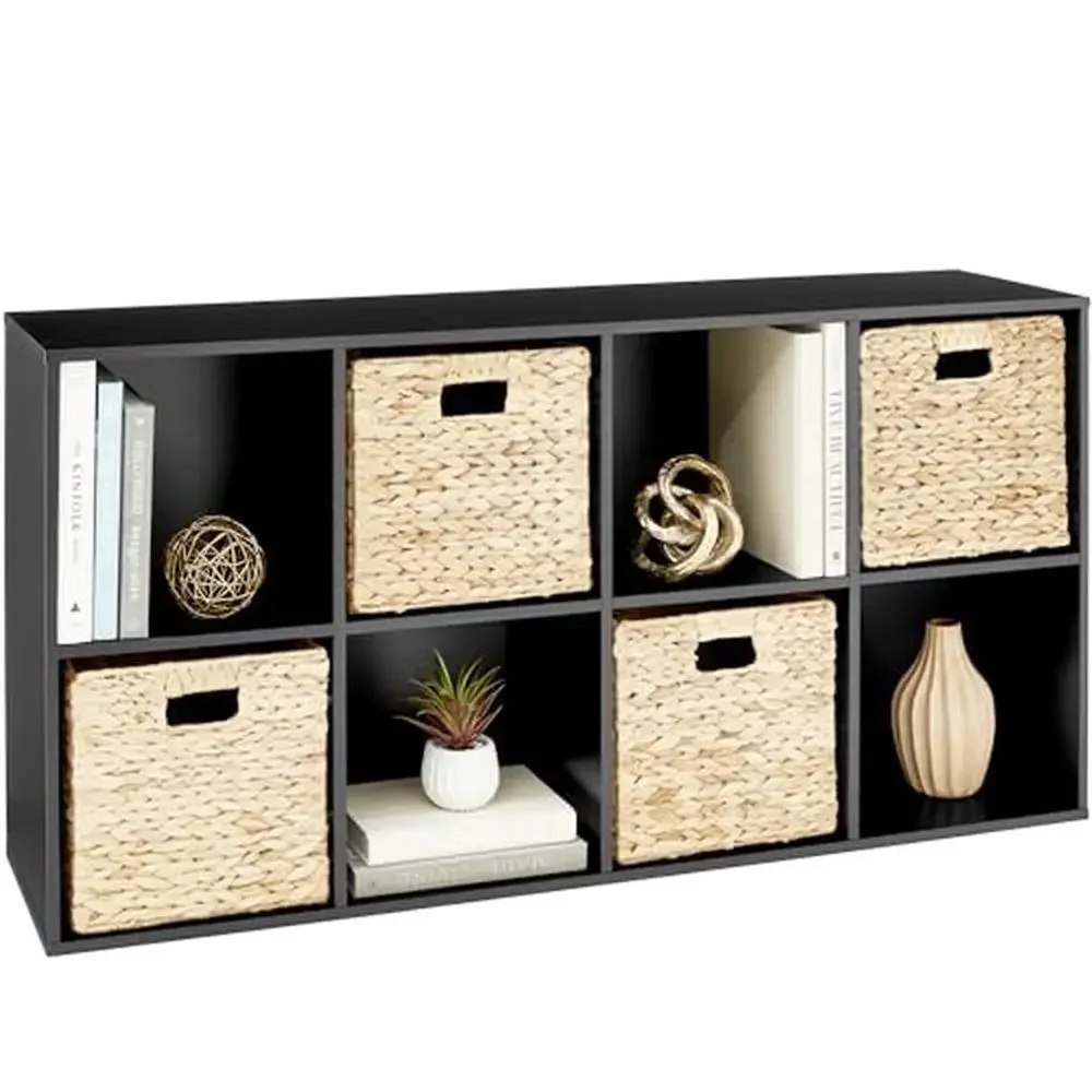 

8-Cube Storage Organizer Shelf Display Bookcase Customizable 3 Panels Black- Ideal TV up to 44"- Easy Assemble- 230lb Capacity