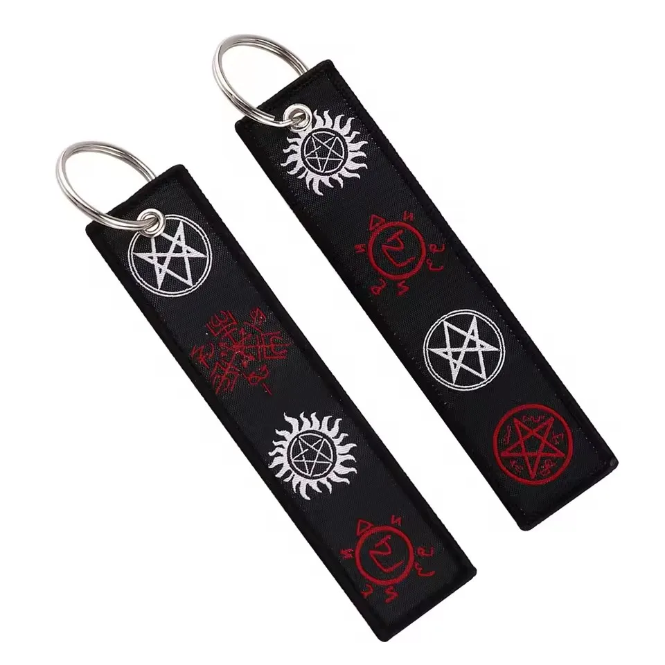 Supernatural Embroidery Keychain TV Show Jet Tag Key Ring for Car Motorcycle Woven Evil Power SPN Key Fobs Tags Chaveiro Jewelry view 2
