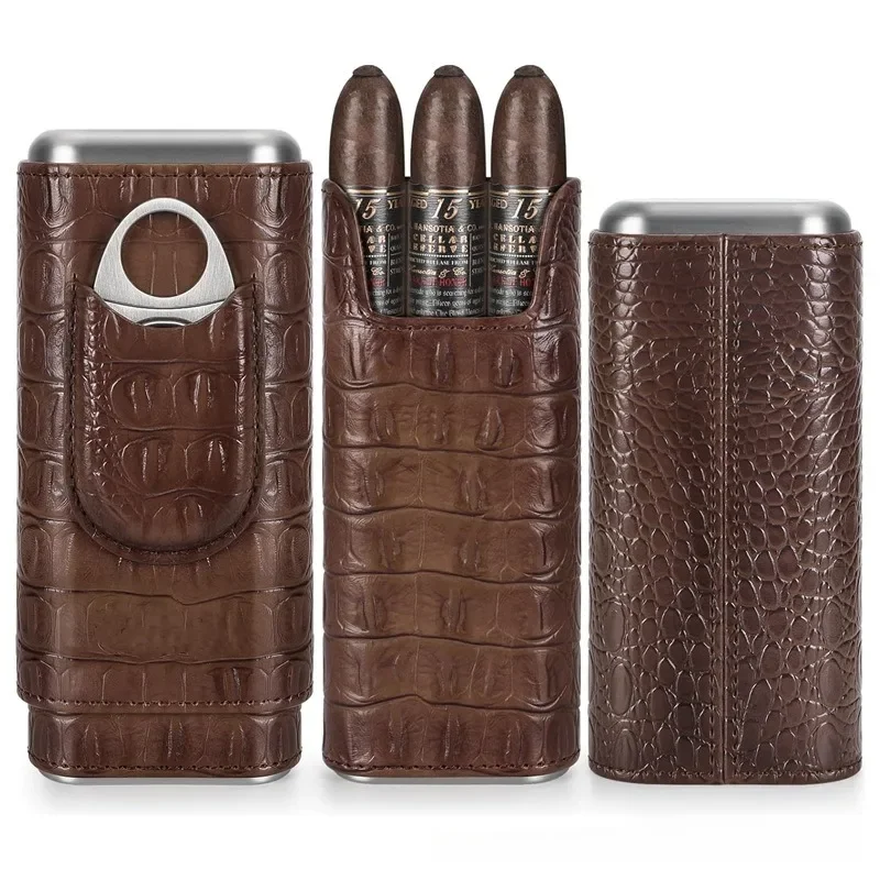 

Scotte Cigar Case Leather Cigar Travel Case Cedar Wood Portable Cigar Humidor Box with Cigar Cutter Elegant Cigar Box for Men