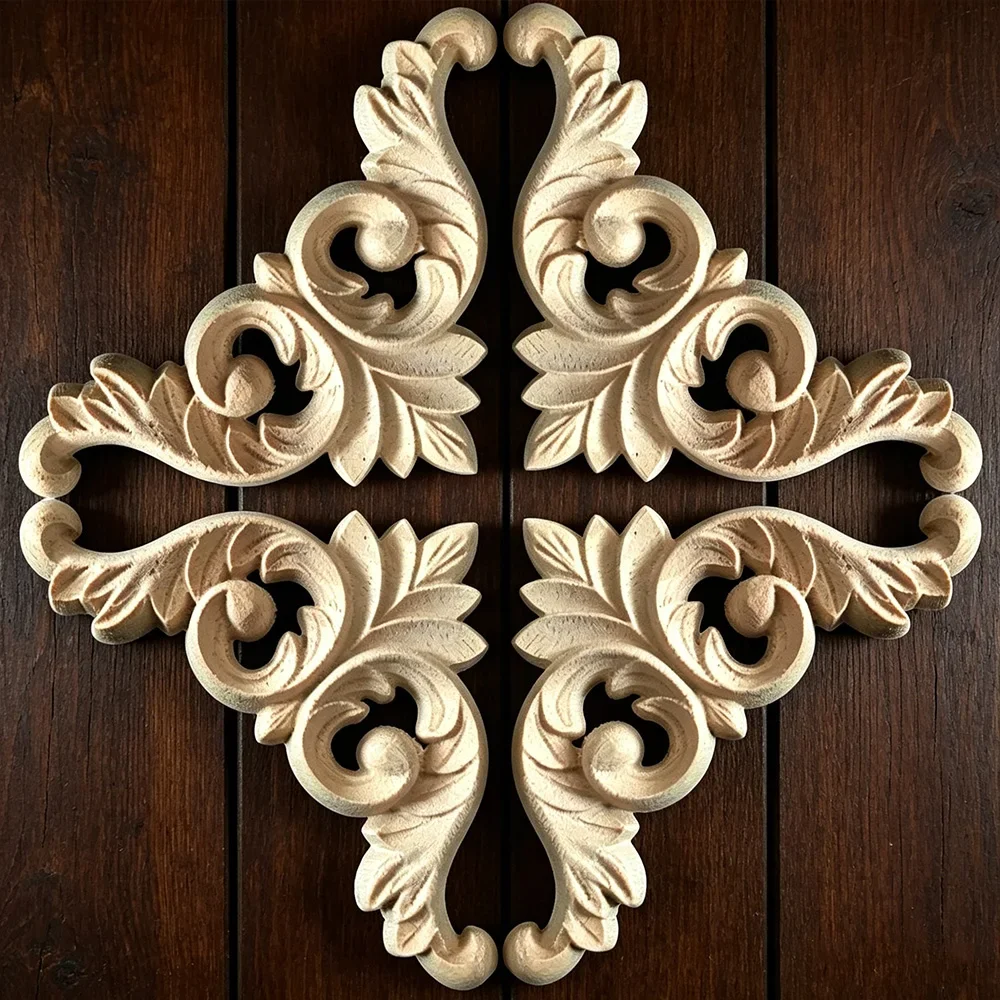 Unique Natural Floral Wood Carved Wooden Figurines Crafts Corner Appliques Frame Wall Door Furniture Woodcarving Decorative