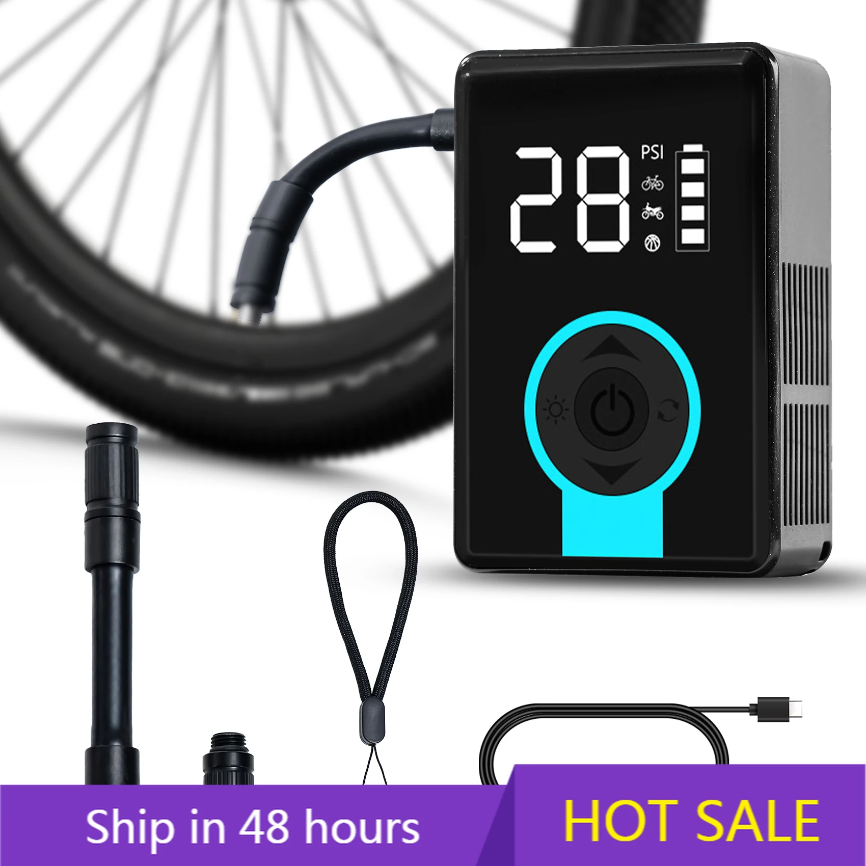 

POWER LEAPTiny Pump Mini Bike Tire Pump with Gauge, 120PSI Portable Electric Bicycle Air Pump, Auto Stop Type-C Rechargeable Bat