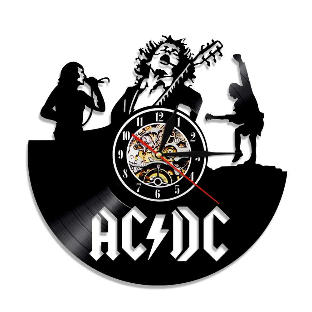 Creative Pop Artists AC DC Band Vinyl Record Wall Clock Creative Retro 16 Colors LED Clocks Home Living Bed Room Decoration