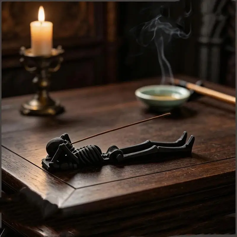 3D Printed Lazy Skeleton Incense Holder Halloween Fun Home Incense Decoration With Ash Tray Base