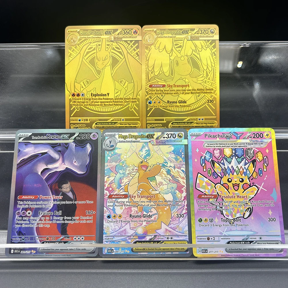 Diy Anime Ptcg Proxy Collectible Cards English Dragonite Mewtwo Lightning Mouse Holo Foil Premium Graded Collectible Cards Gift