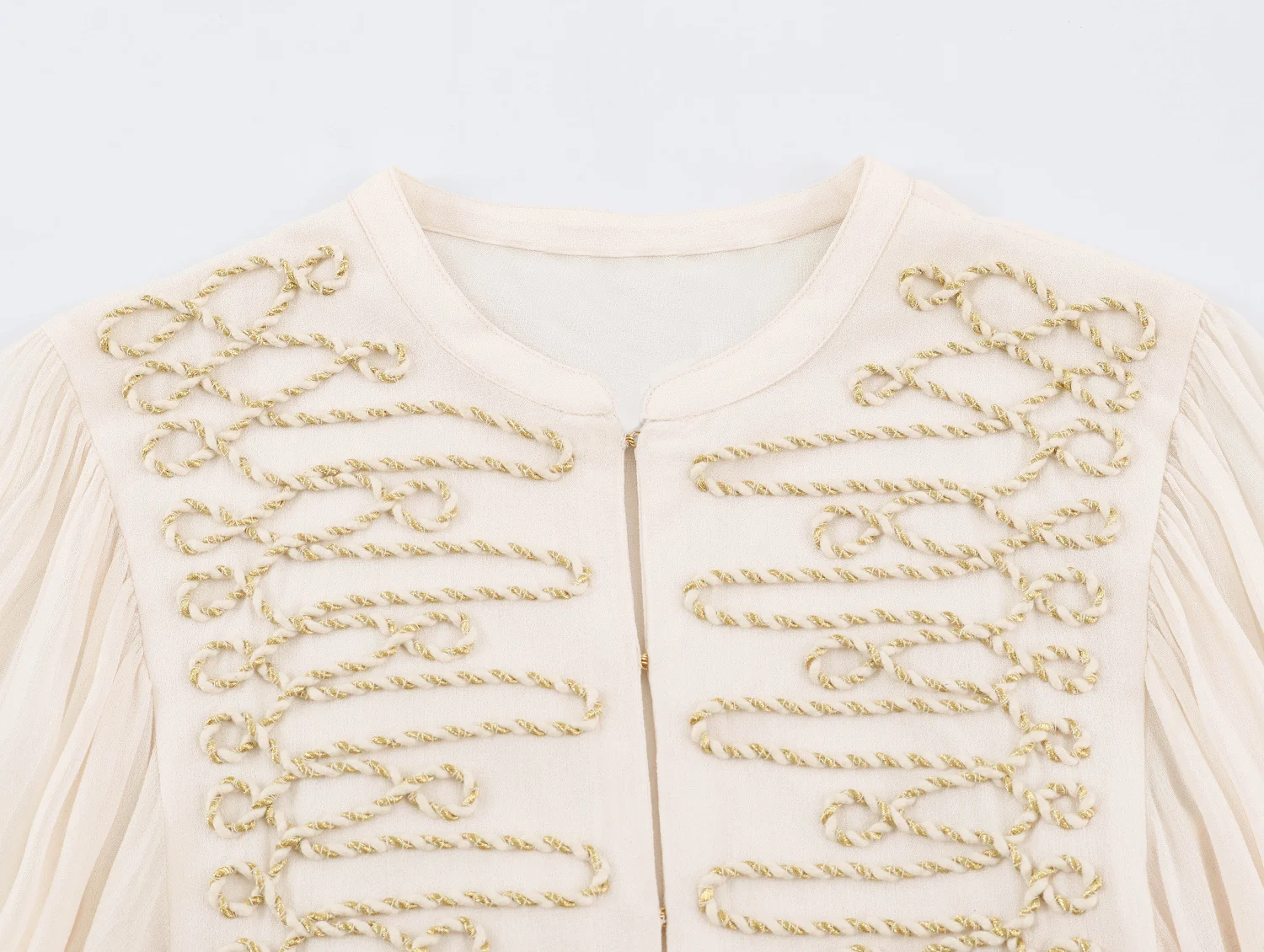Summer Women's Vintage Decorative Romantic Frog Fastening Shirt Women Lantern Sleeve Round Neck Crop Loose Elegant Tops Brand view 3
