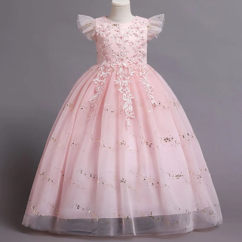 Flower Girl Wedding Dress embroidered jacquard floor long dress girl baby birthday communion party ball first formal dress