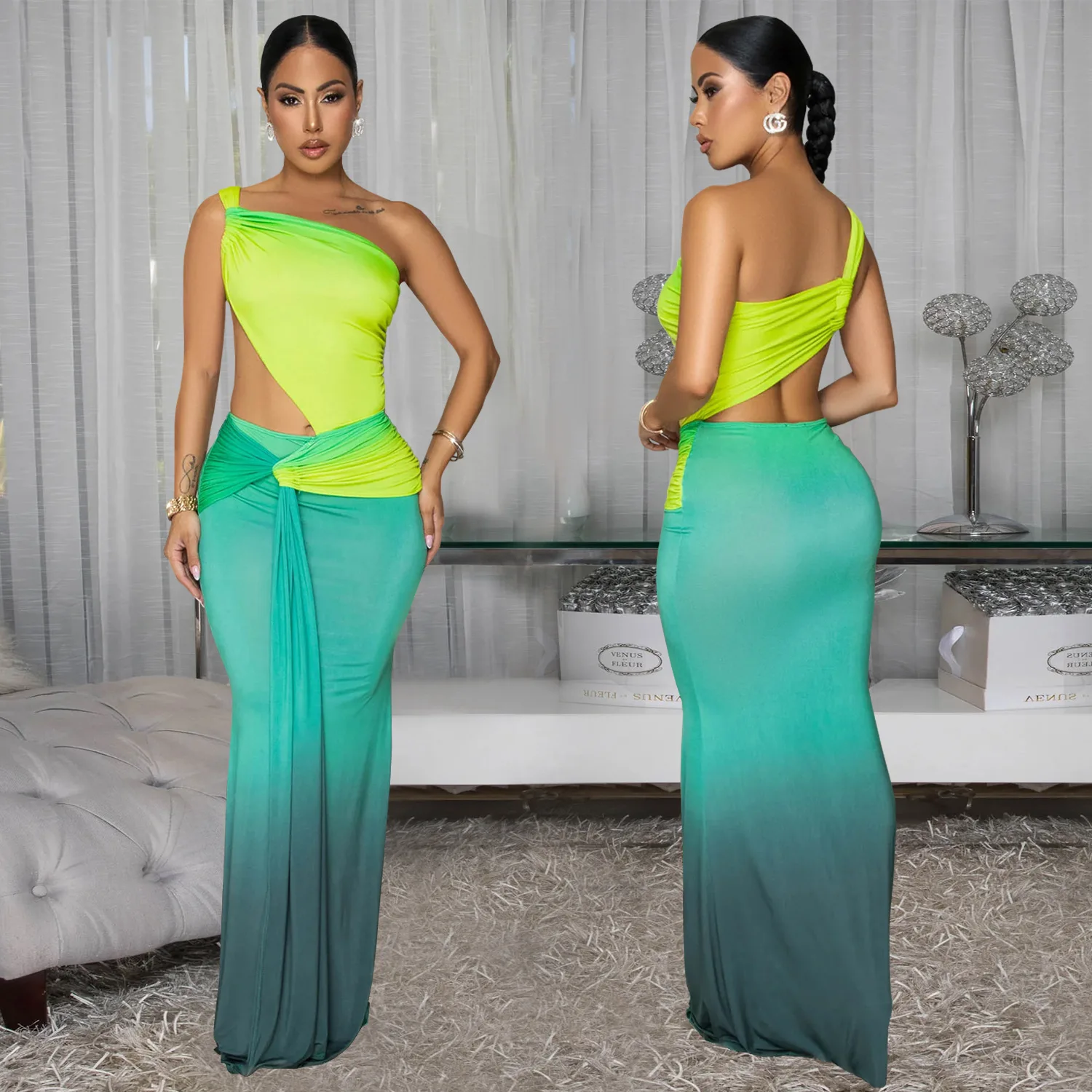 

One Shoulder Tie Dye Bandage Dress Evening Club Wear Dresses 2025 Women Party Luxury Outfits Sexy Bodycon BeachLong Maxi Dress