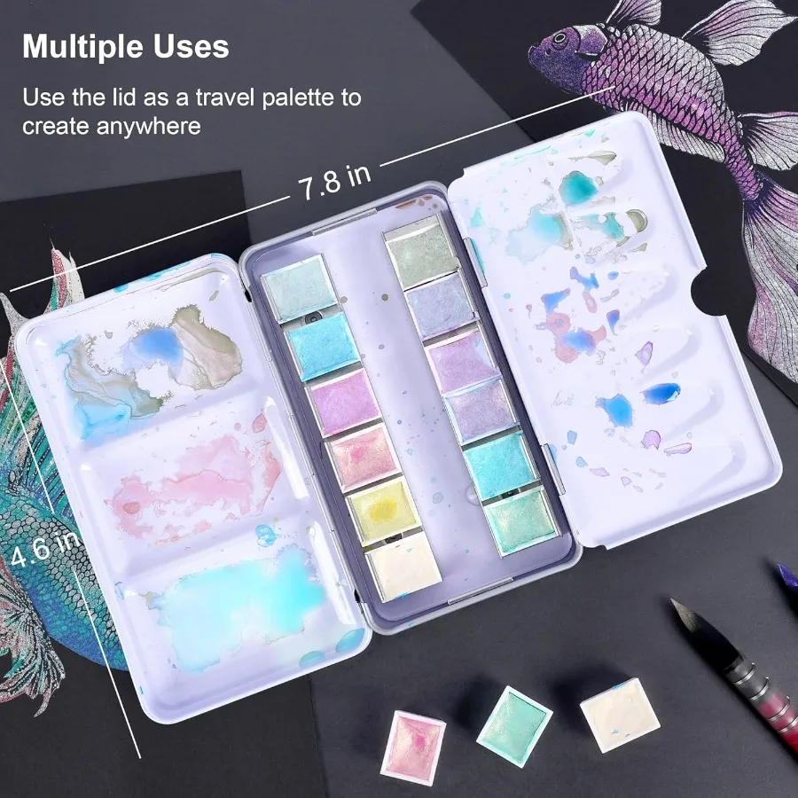 สีน้ำมันเหลวประกายมุก 12 ตลับครึ่ง ชุดสีน้ำมันกลิตเตอร์พร้อมเม็ดสีมุกเกรดศิลปิน พกพาสะดวกและกะทัดรัด