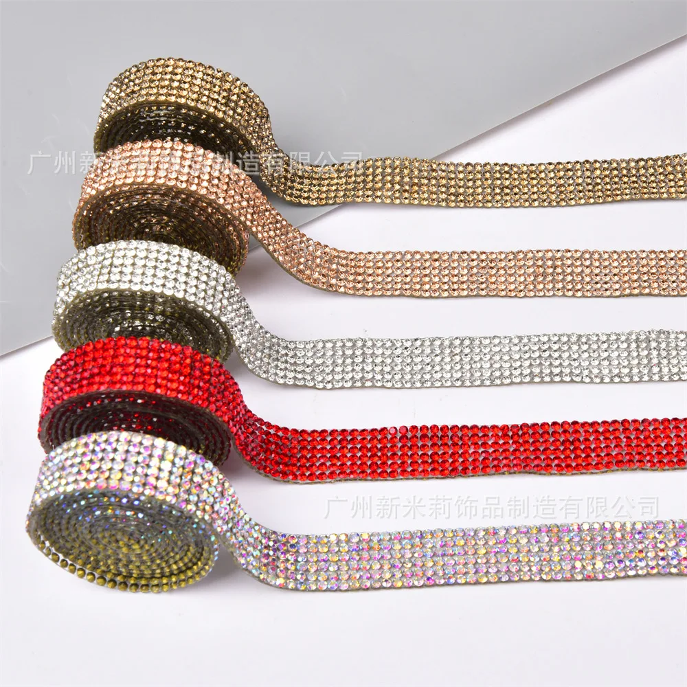 3m/3.3 Yard Crystal Rhinestones Trim Hotfix Ribbon Artificial Gemstone Trim Iron on Bling Applique Tape Metal Flat DIY Accessory