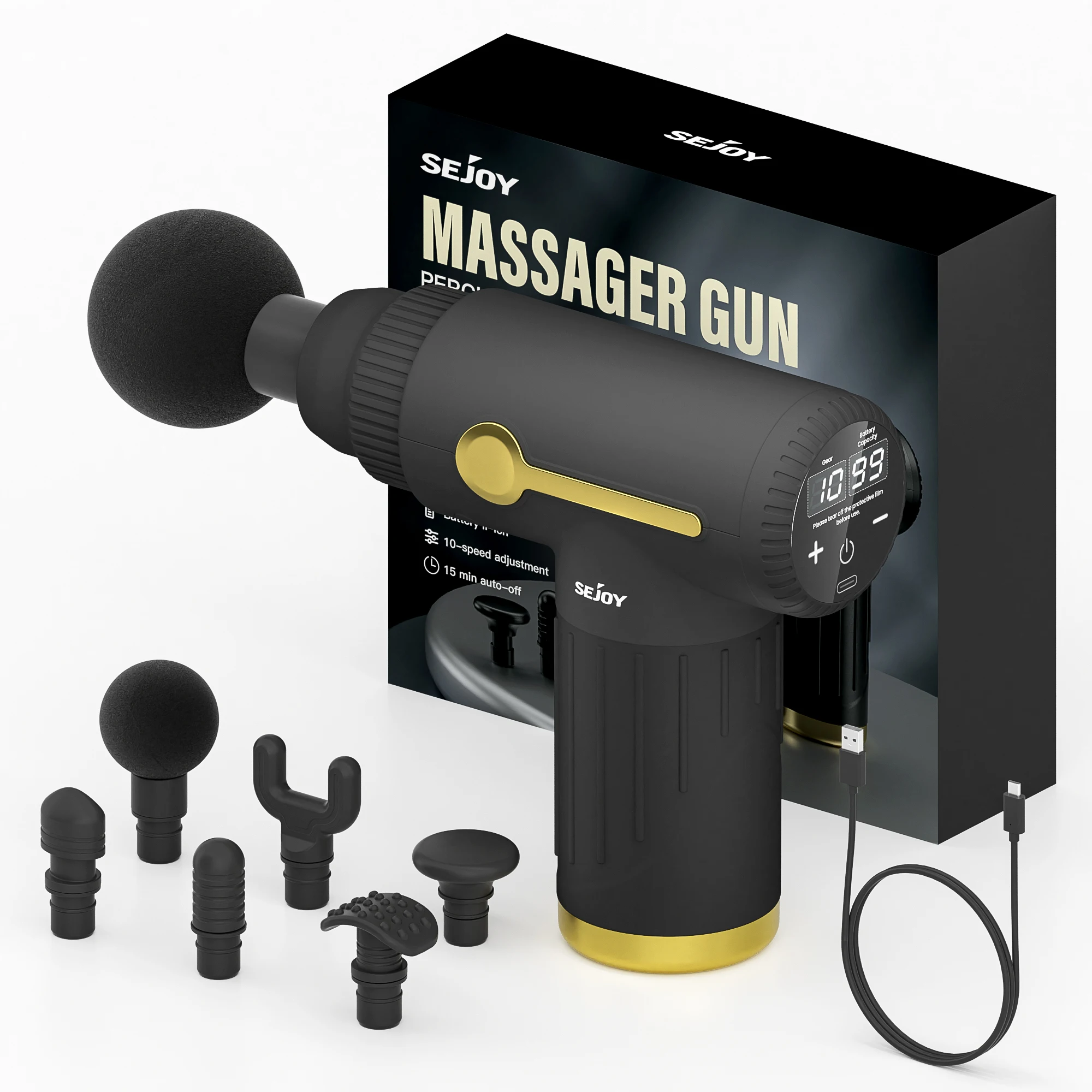 Massagepistole für Tiefengewebe, geräuscharmer Motor und tragbare Massagepistole mit 6 austauschbaren Köpfen für Tiefenmuskulatur-Entspannung und Entspannung, entspannendes Geschenk