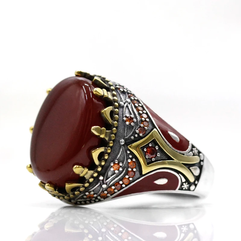 خاتم فضة استرليني 925 للرجال والنساء ، خاتم يدوي الصنع ، فاسق عتيق ، العقيق الأحمر الطبيعي ، مجوهرات مقلدة ، هدية عيد الميلاد #2