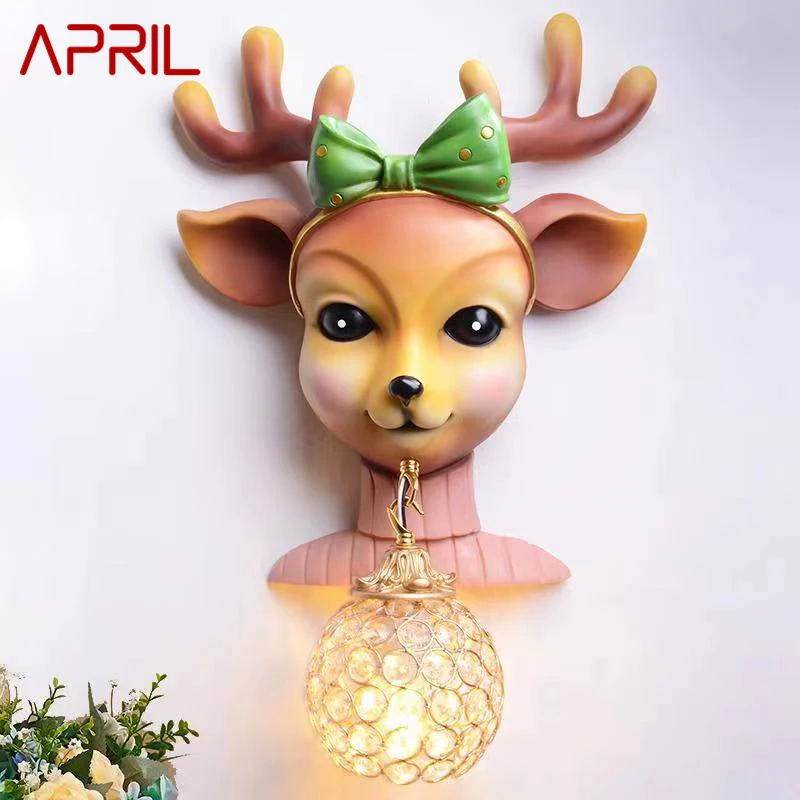 

APRIL Modern Resin Wall Sconce Lamp LED Creative Cartoon Deer Light For Home Living Room Background Bedroom Decor