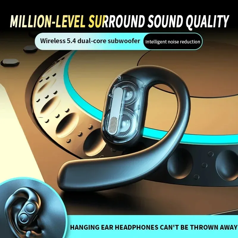 Dual Speaker Business Wireless Headphone Bluetooth 5.4 Ear-Hook Mini HIFI Noise Cancelling Earphone With Mic Sport Game Headset