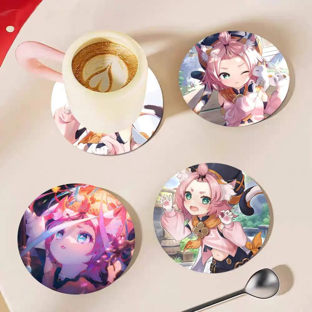 Game Genshin Impact Diona Katzlein Anime Round Wooden Coasters Suitable For Restaurants And Coffee Home Gift Choice Holidays