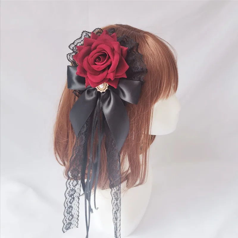 Palace Style Lolita Cla Hair Accessories Velvet Rose Flower Ball Hairpin Gothic Lolita Hair Accessories Dark Gothic Style Access