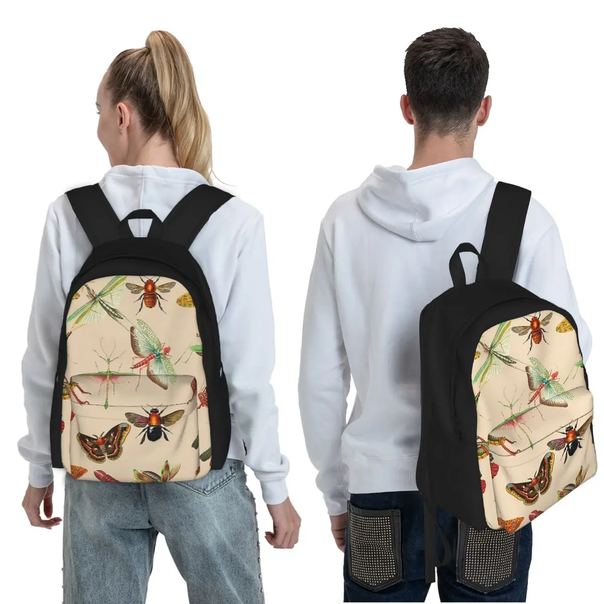 Vintage Bugs And Insects Illustration Student Backpack School Bag  Daypack for Boys Girls Fashion Bookbag Shoulder Bags