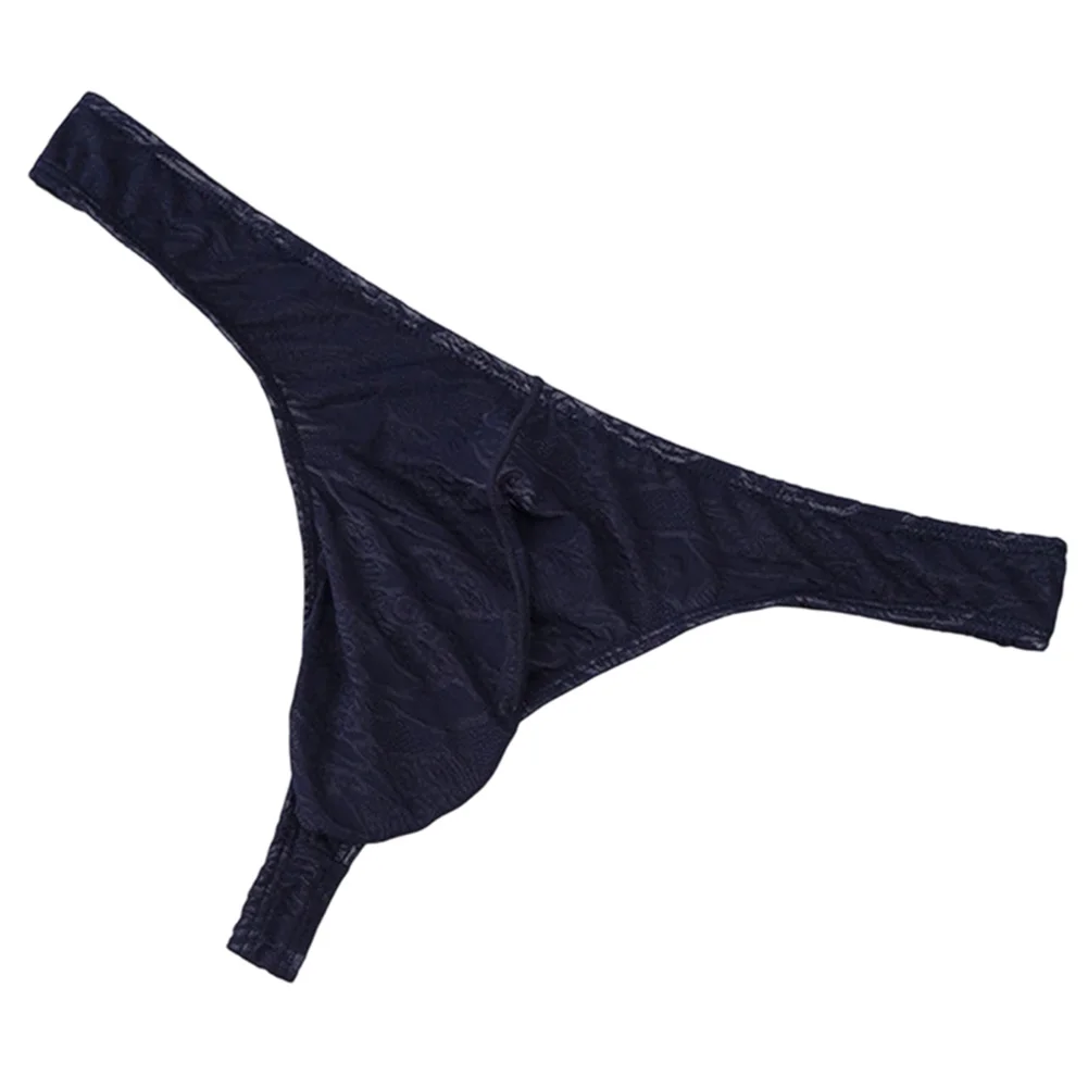 Perspective Sexy Hot Men Lace Jacquard G-string Underwear High Stretch Large Pouch Thong T-back Panties For Man