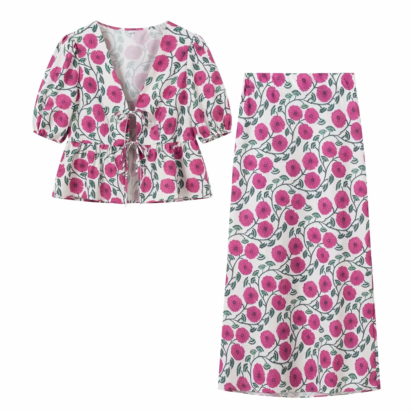 

Spring New Sweet Knot Print irt High Waist Bodycon Skirt Faionable Women's Set High Waist Wrap around Skirt