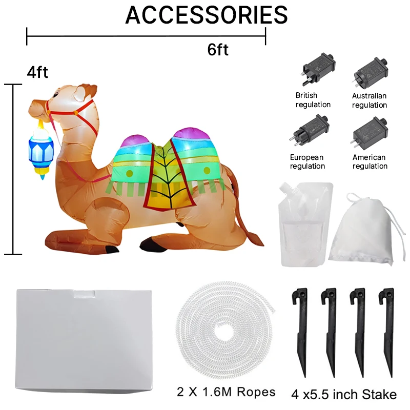 Juguete inflable de 1,8 M/5,9 pies, Festival musulmán de Ramadán, decoración DIY, vacaciones, Eid, camello musulmán, patio, luz LED para exteriores, adorno de regalo