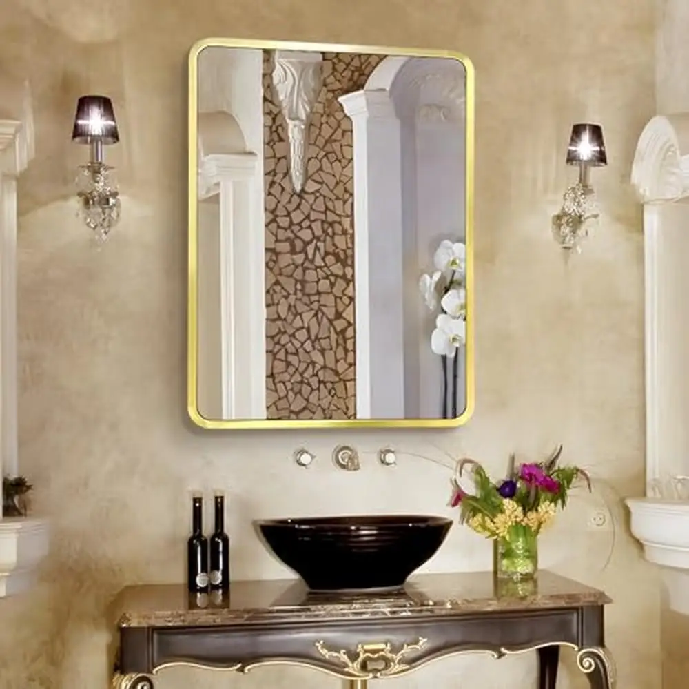 Rectangular Bathroom Mirror Cabinet with HD Mirror Aluminum Frame Durable Metal Body Ample Storage Surface/Recess Mount Gold