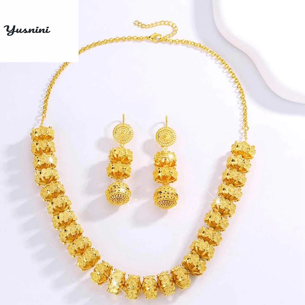 Модное французско-американское 24-каратное позолоченное ожерелье и серьги на заказ, комплект ювелирных изделий для свадебных и рождественских подарков для влюбленныхD10946