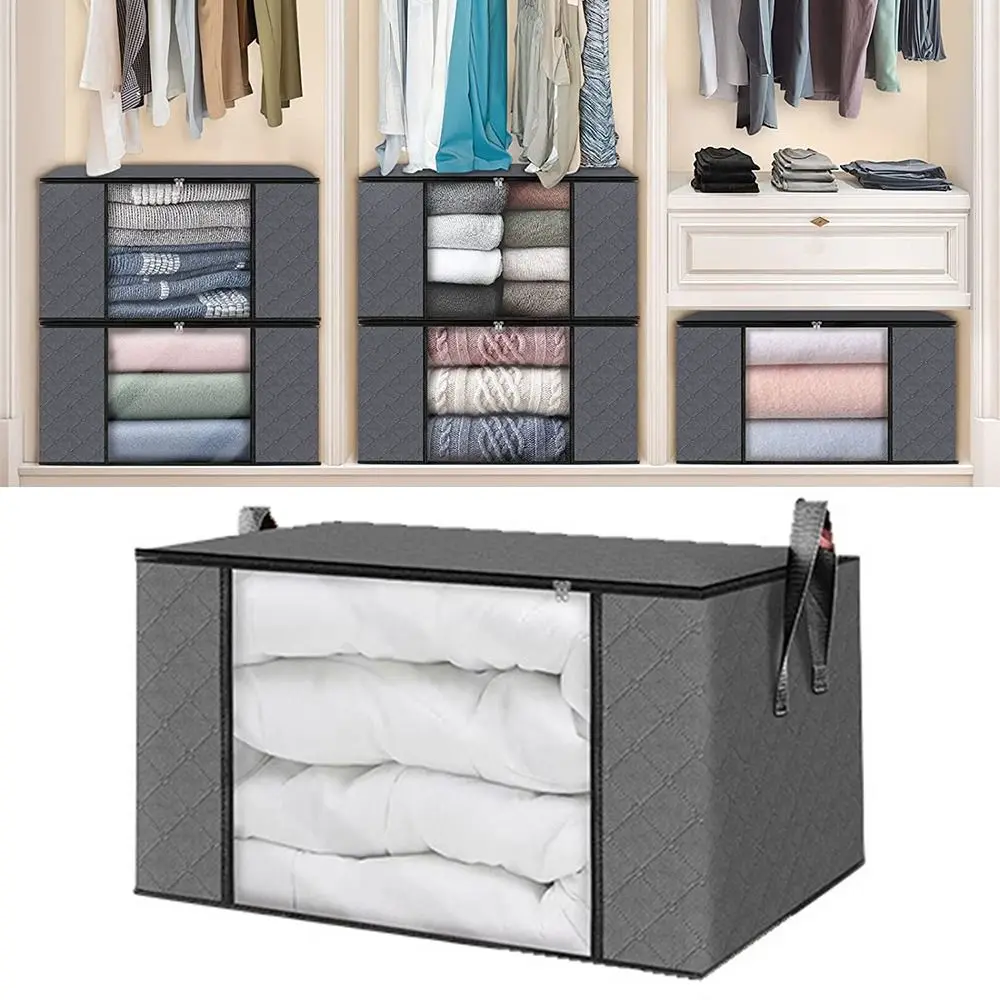 35L/60L/90L Faltbare Aufbewahrungsbox Transparentes Fenster Staubdichter Aufbewahrungsorganisator mit Deckel Vliesstoff-Aufbewahrungskorb