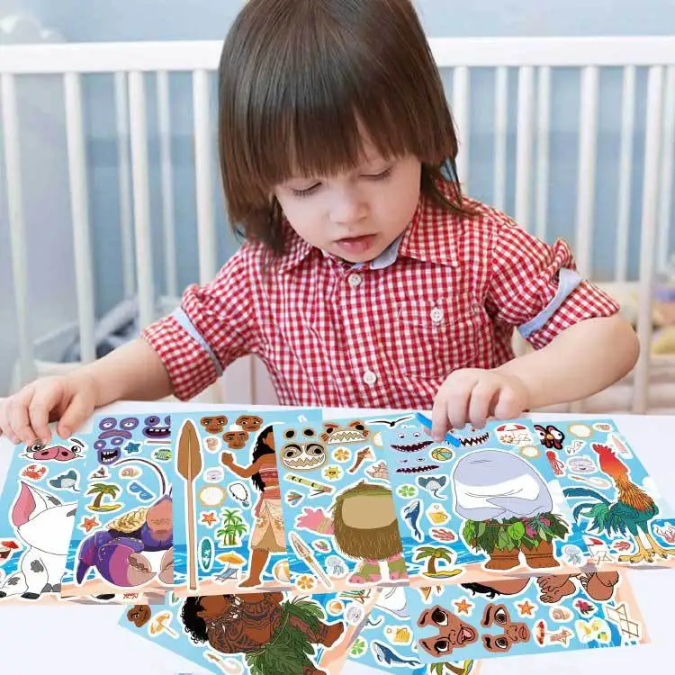 

Disney Anime Moana Boy Girl DIY Make A Face Puzzle Stickers Children Cartoon Funny Assemble Jigsaw Decals Kids Toy Birthday Gift