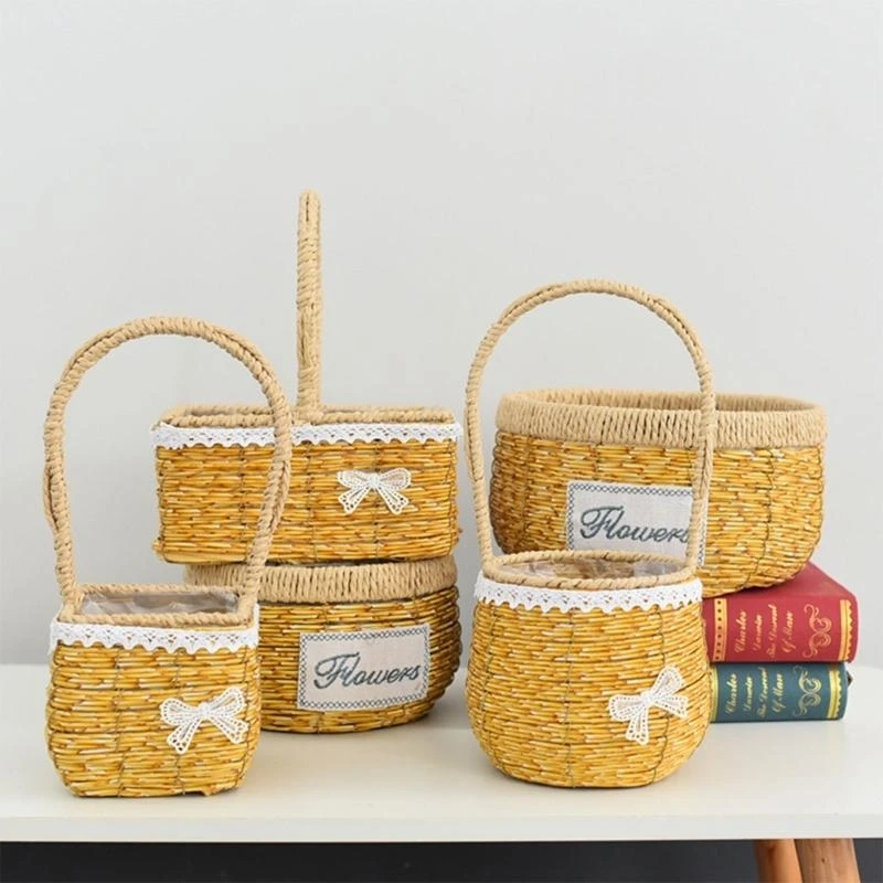 Tote Flower Basket with Handle Decorative Organization Holder Supplies high quality