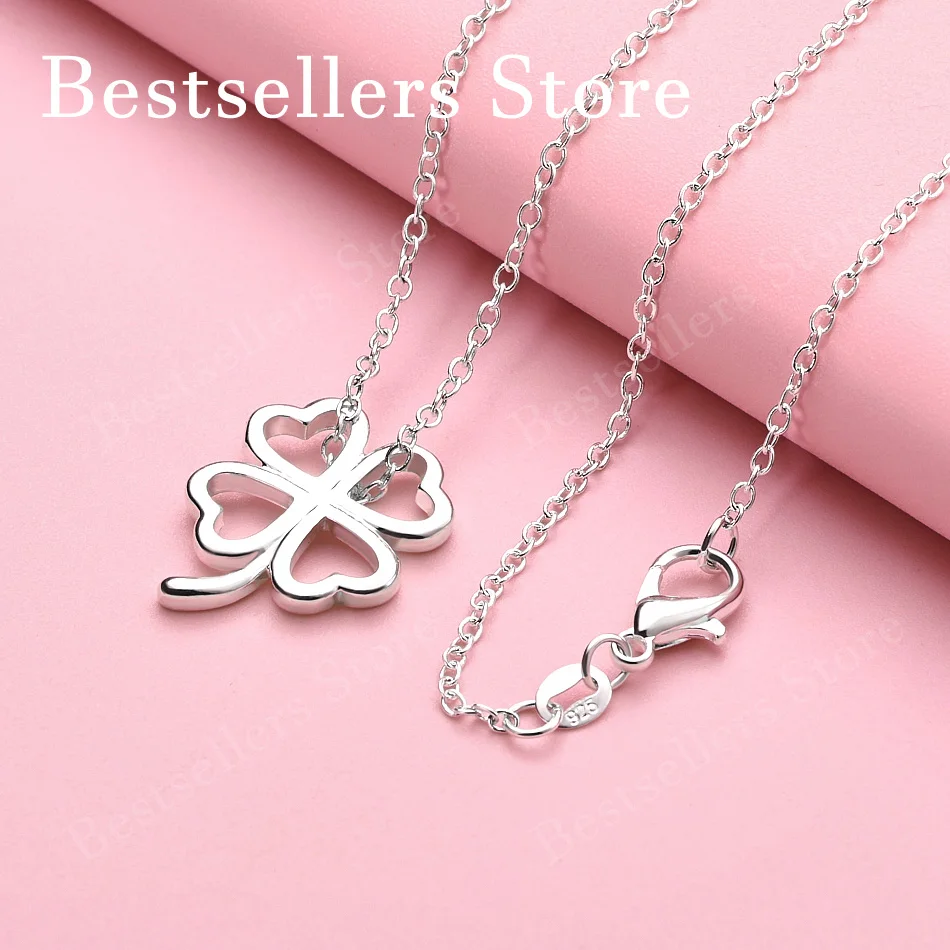 

925 sterling silver 16-30 inch exquisite heart-shaped clover pendant necklace for women's fashionable wedding jewelry