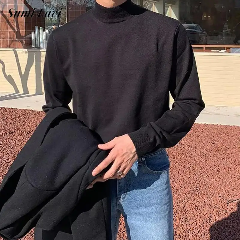 

Stylish Men's Slim Sweaters Fashionable Solid Color Long Sleeve Knitted Basic T Shirt Men 2025 Autumn Trendy Turtleneck Sweater