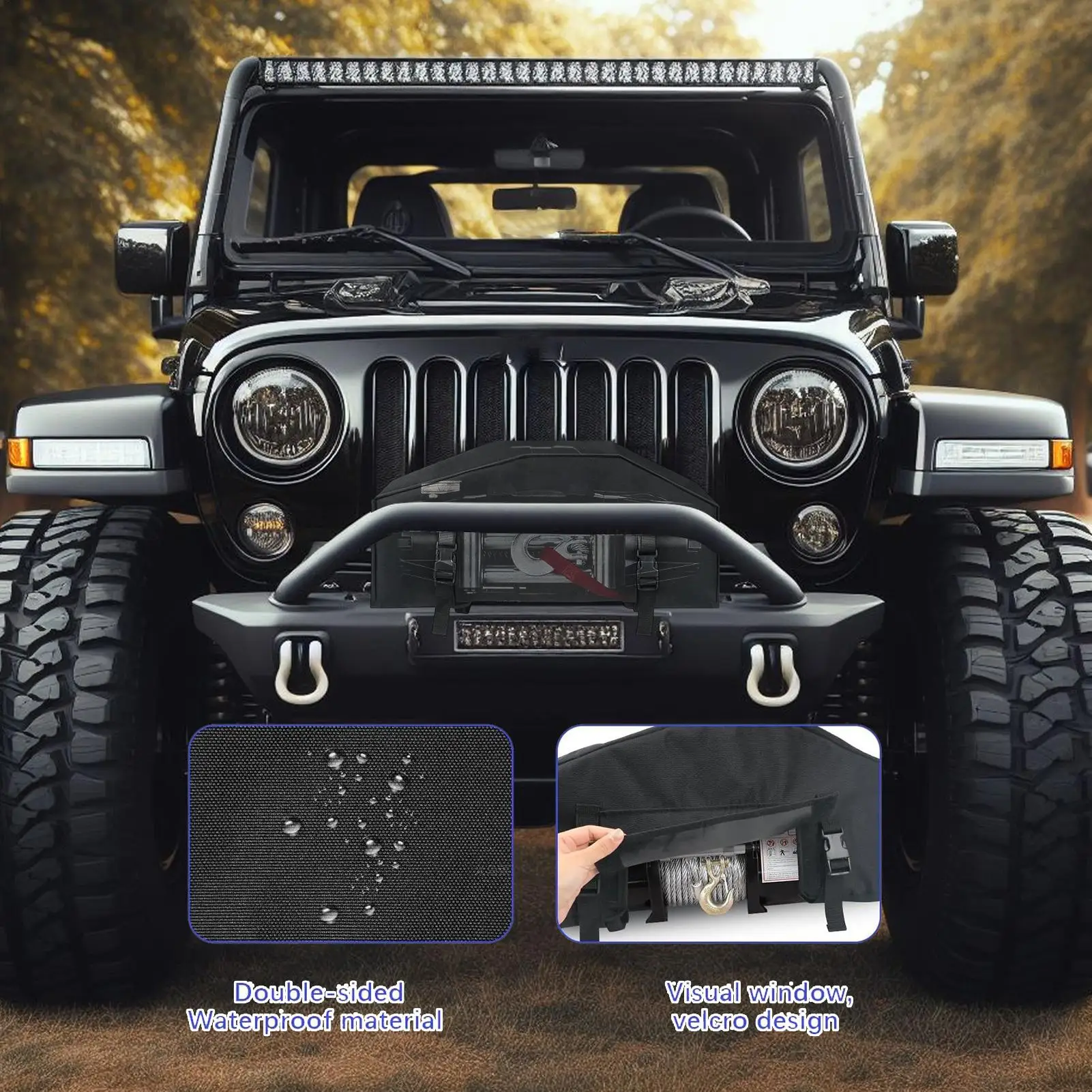 Winch Cover UV Protection Adjustable Straps Oxford Waterproof Dust Cover For Snow Automobile Automotive Car Outdoor Marine