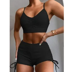 Sexy Black High Waist Bikini 2024 Push Up Swimsuit with Shorts Female Swimwear Women Drawstring Bather Beach Wear Bathing Suit