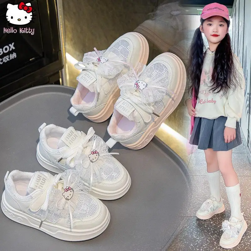

Kawaii Hello Kitty New Breathable Sneakers Princess Cartoon Anime Lace Fashion Lightweight White Shoes Sports Board Shoes