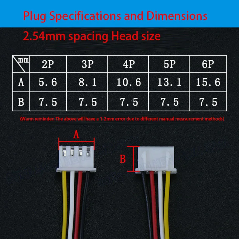 5 Pcs 10/20/30m JST XH2.54 Single/Double 2P-6Pin Red And White Wire Female Terminal Plug With Cable Wire Connector