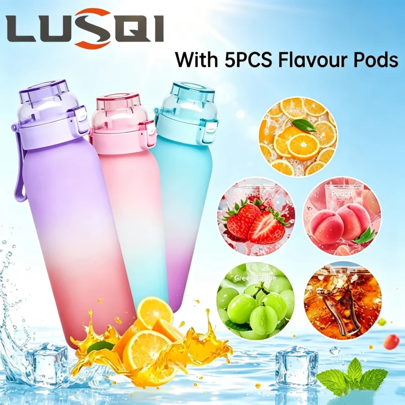 1L Unmarked Flavored Bottled Water with 5 Fruit-Flavored Pods for Camping Sports and Fitness