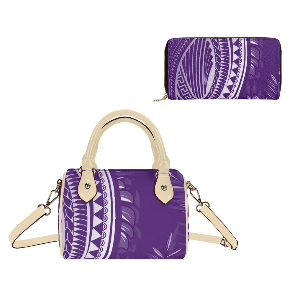 

Женская сумка из искусственной кожи с полинезийским этническим цветочным принтом, сумка через плечо, самоа, кожаная сумка и кошелек из 2 предметов, новинка 2025 года, на заказ