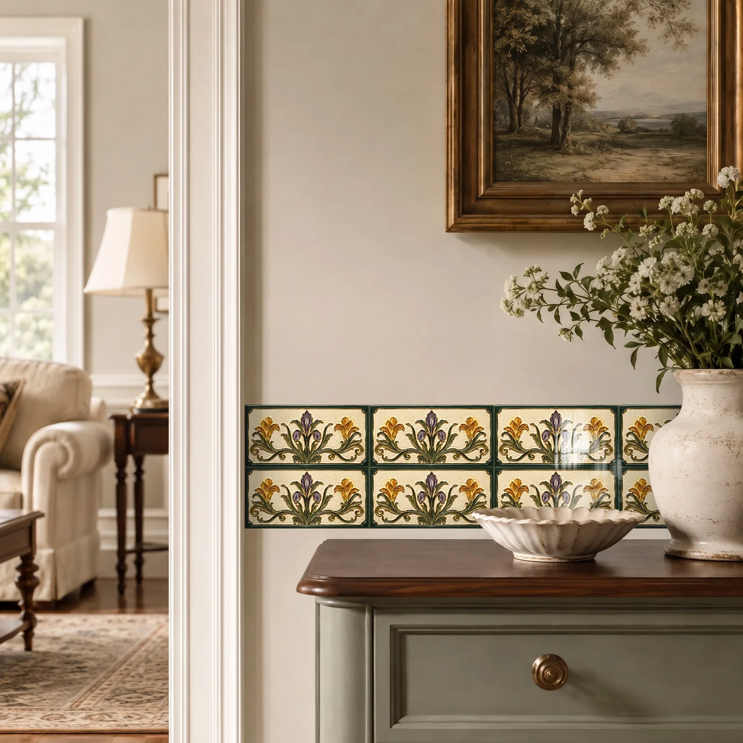 Classic Art Floral Pattern Wall Stickers Self‑Adhesive 5.5x11 Inch Decor For Backsplash Cabinet Bedroom Kitchen Wall Update