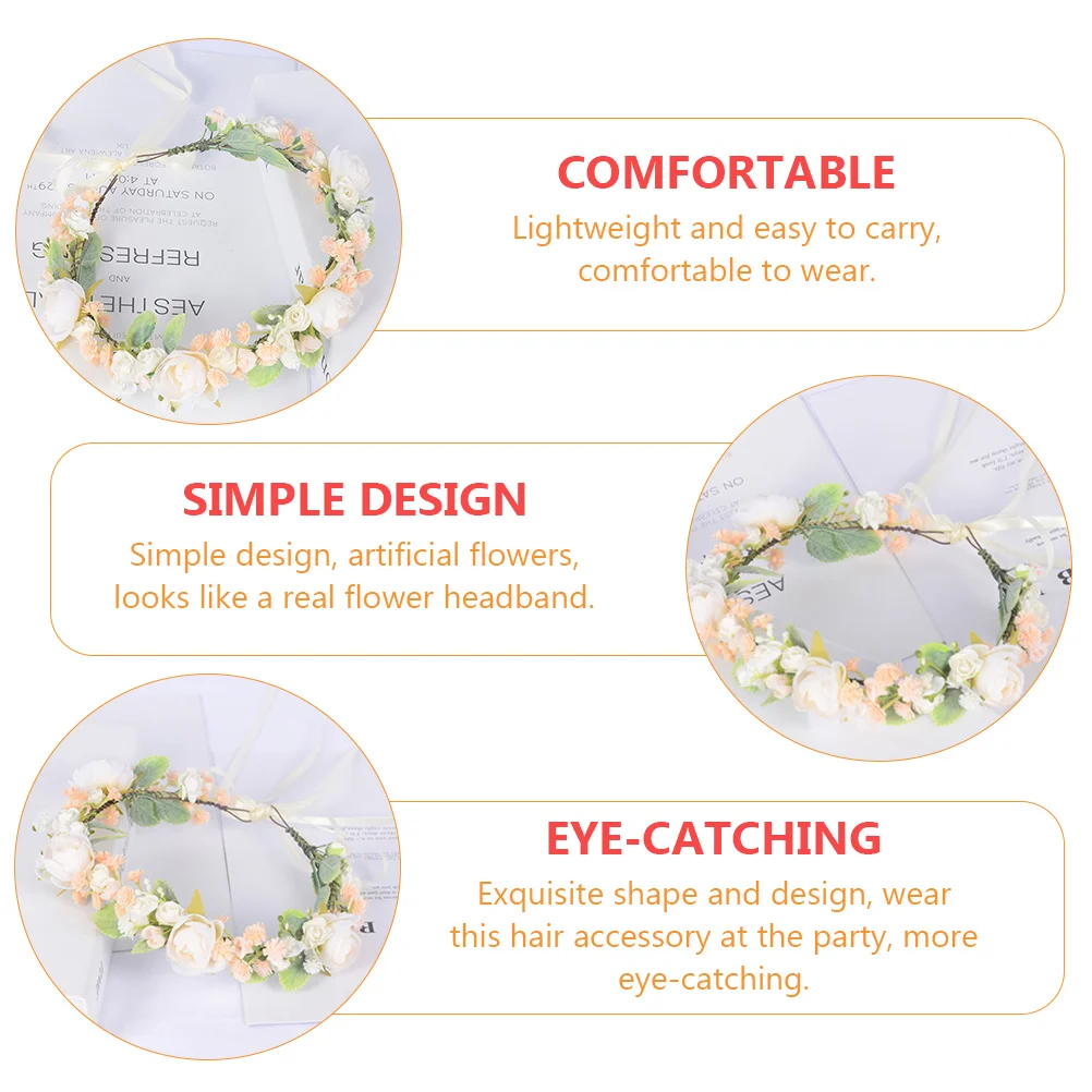 

Floral Headb Kids Flower Wreath Hair B Fabric Decor Artificial Bride Party Photo Lightweight Adjustable ComfortableFlower