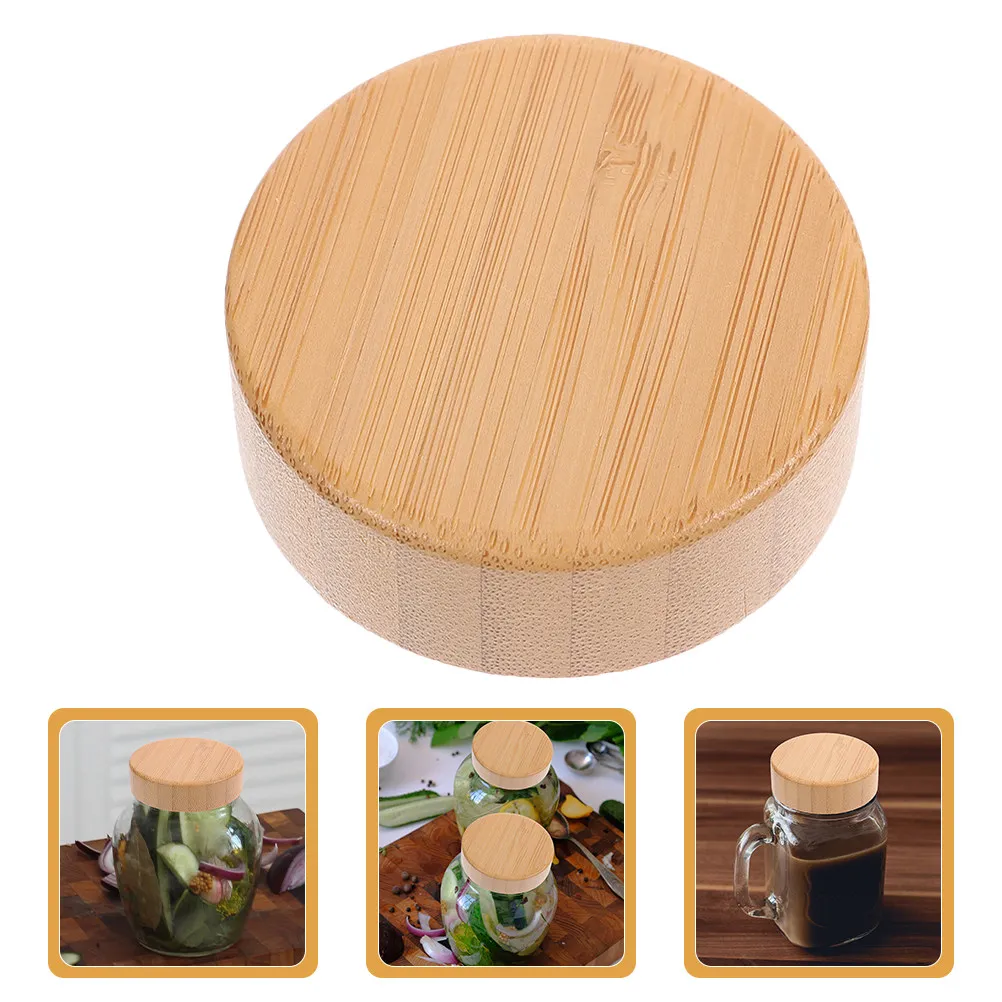 2Pcs Glass Spice Jar Bamboo Lids Replacement Screw Thread Sealed Covers Anti-Leakage Glass Bottle Caps 41Mm Diameter