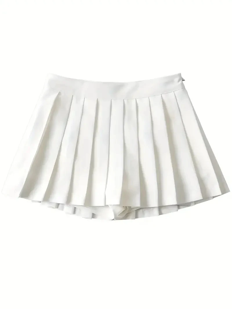 2024 Summer Solid Pleated Mini Skirt, Y2K Cute Skirt For Spring & Summer, Women's Clothing