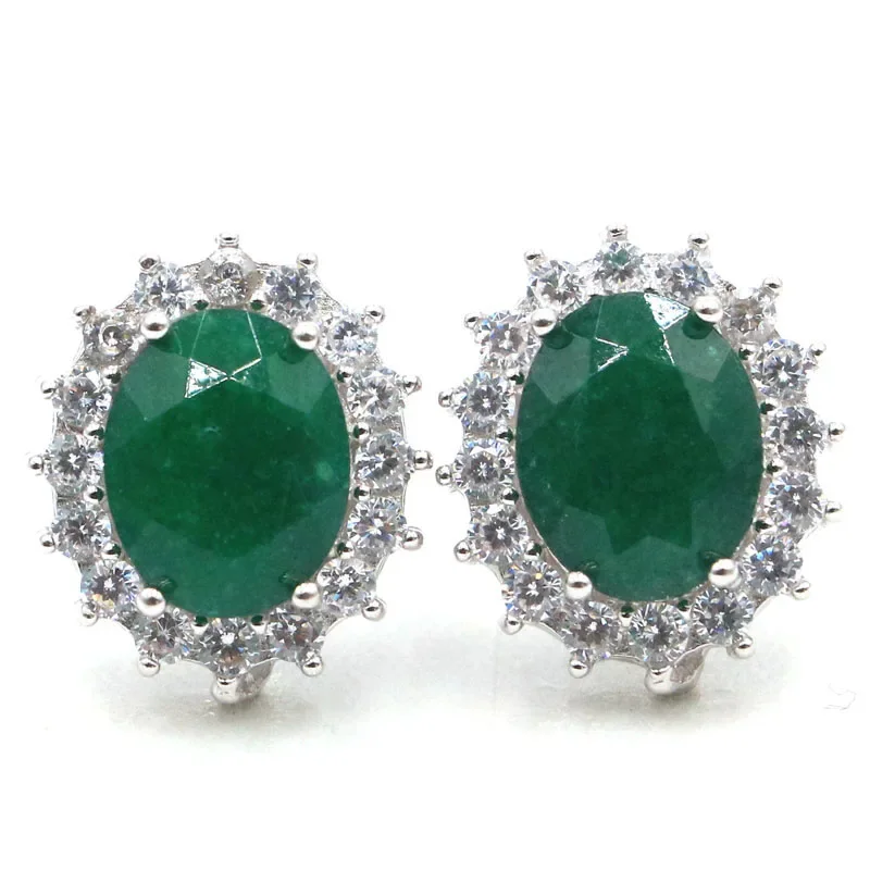 

15x13mm Classic London Blue Topaz Real Green Emerald White CZ For Ladies Wedding Silver Earrings