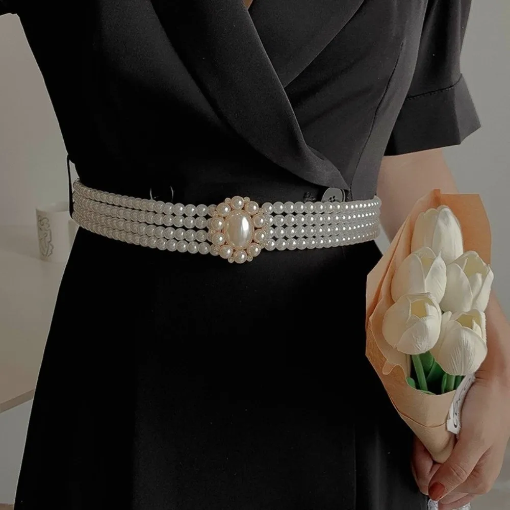 Ceintures en perles blanches pour femmes, strass en cristal, chaîne de taille élégante, à la mode