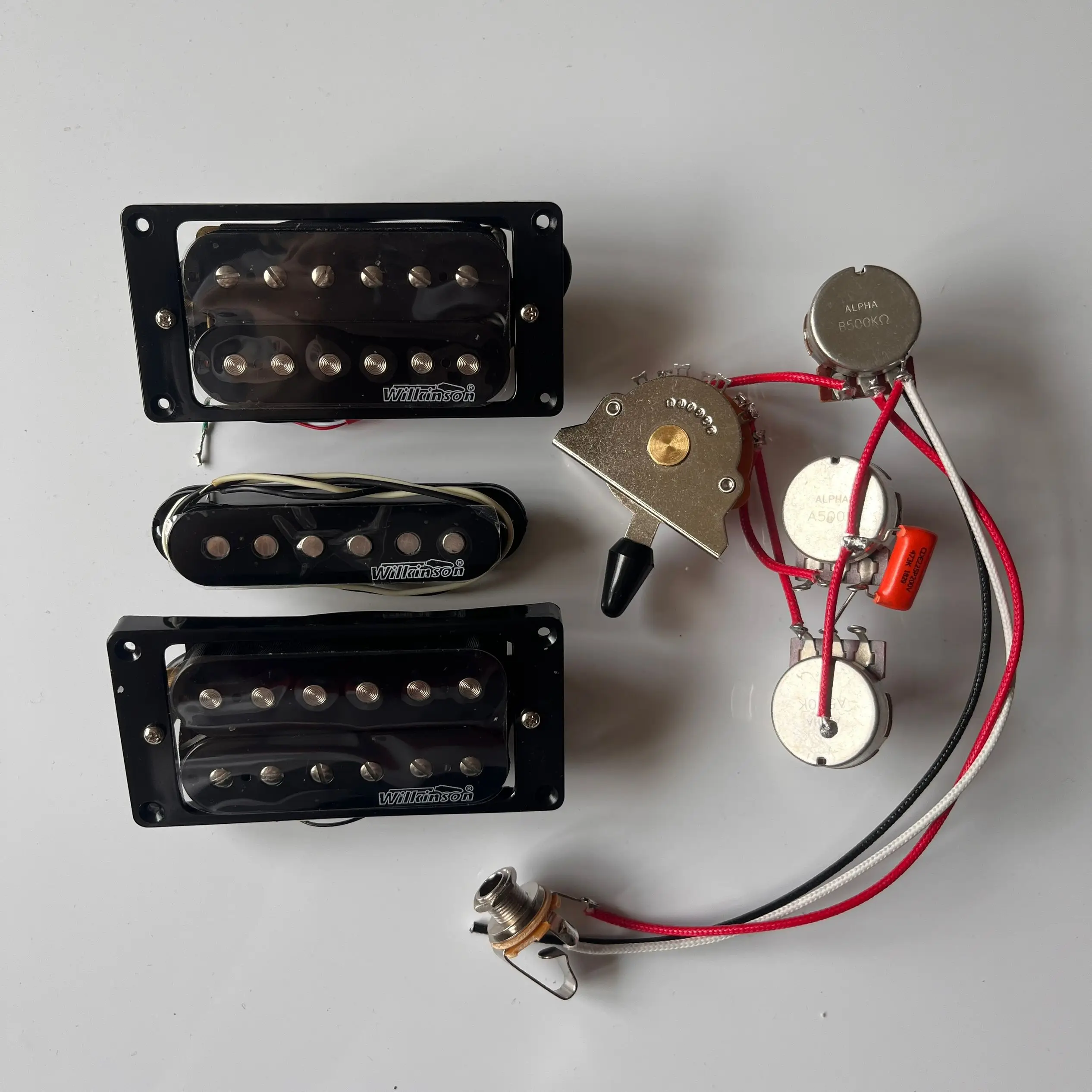 

Black Wilkinson HSH Humbucker Pickups 4C With 5 Way Blade Switch Wiring Harness Guitar Parts
