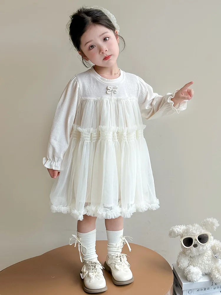 

Girls' Dress Spring and Autumn Outfit2025New Stylish Children's Dress Princess Gown Baby Girl Mesh Skirt