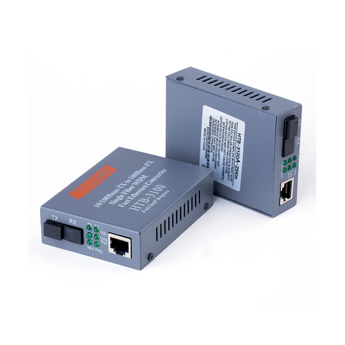 1 Pair -3100 Fiber Transceiver Single Fiber Converter 25Km SC 10/100M Single Mode Single Fiber Transceiver EU Plug