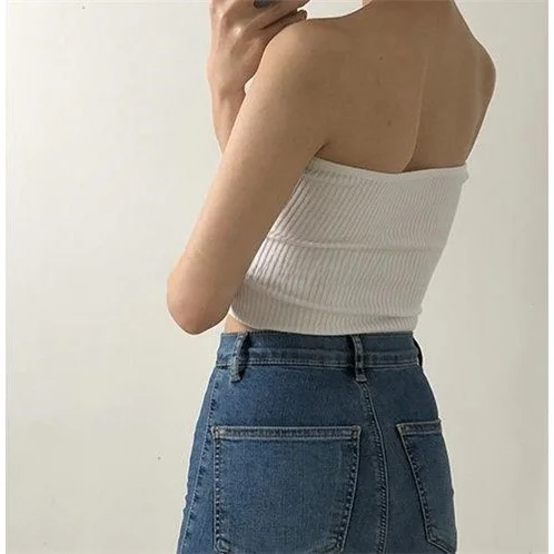 Cseta Versátil de Camada Base, Top Tubular de Malha com Decote Reto, Top Curto de Cintura Alta, Exposição do Umbigo, Ajust...